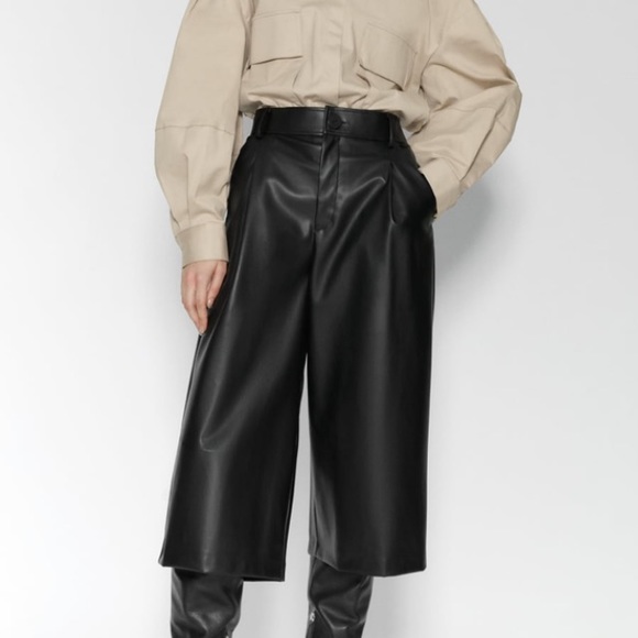 faux leather bermuda shorts zara 